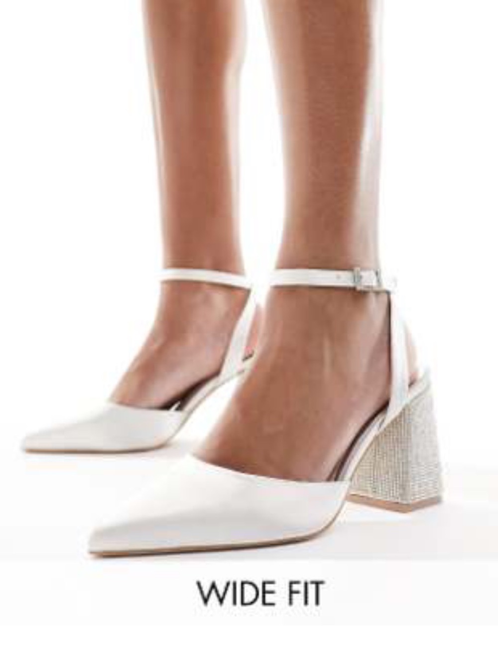 Wide Fit  Be Mine White Ankle-Strap Block Heel Pumps